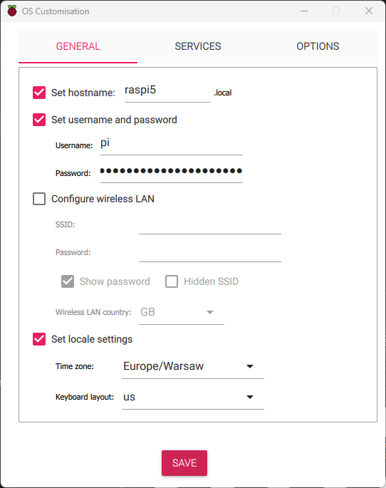 Raspberry Pi Imager - System Settings