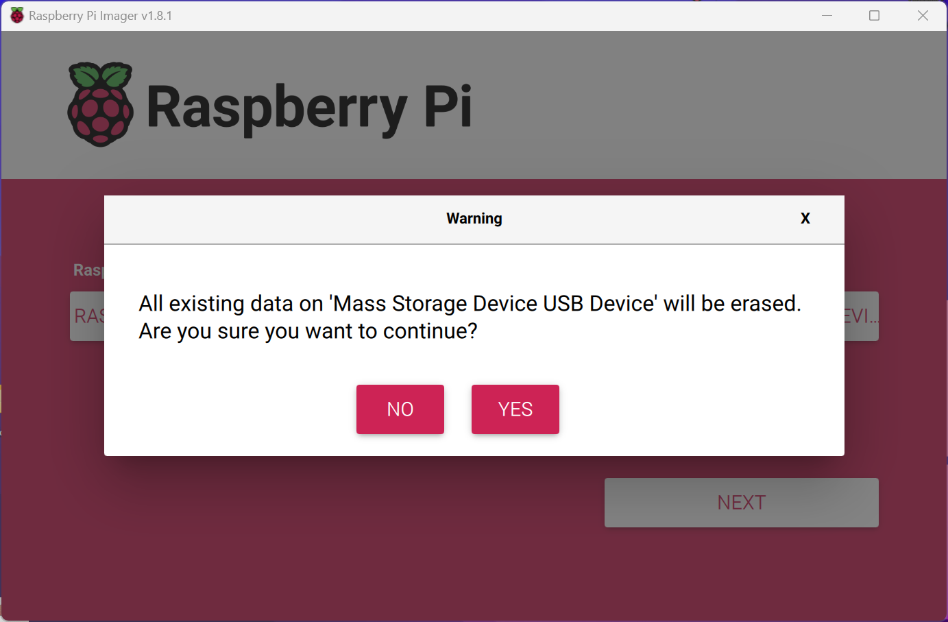 Raspberry Pi Imager - Confirm Data Deletion