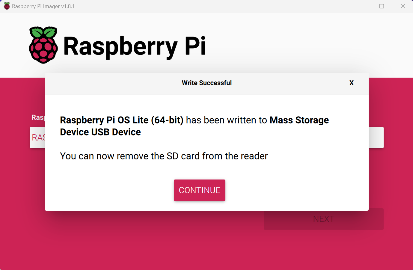 Raspberry Pi Imager - Installation Completed